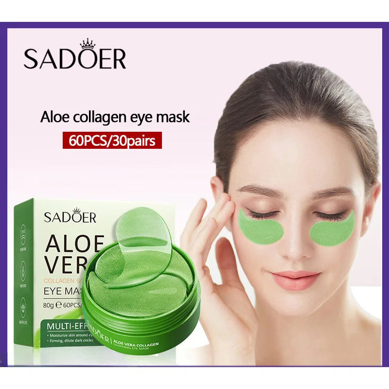 60 Pieces of Aloe Vera Collagen Eye Mask Moisturizing Firming , Bright and Transparent Eye Mask Patches, Suitable for All Skin